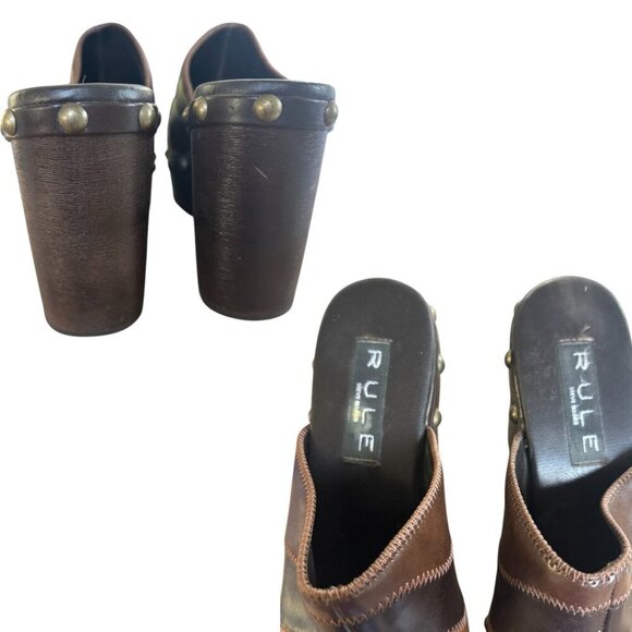 90's y2k VTG. PATCHWORK WEASTERN STUDDED WEDGE CLOGS RULE STEVE MADDEN 7 EUC - Picture 3 of 4